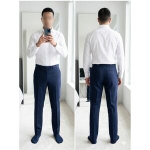 Express Men's Slim Fit Navy Blue Dress Pants Trousers 33x32 Stretch Business